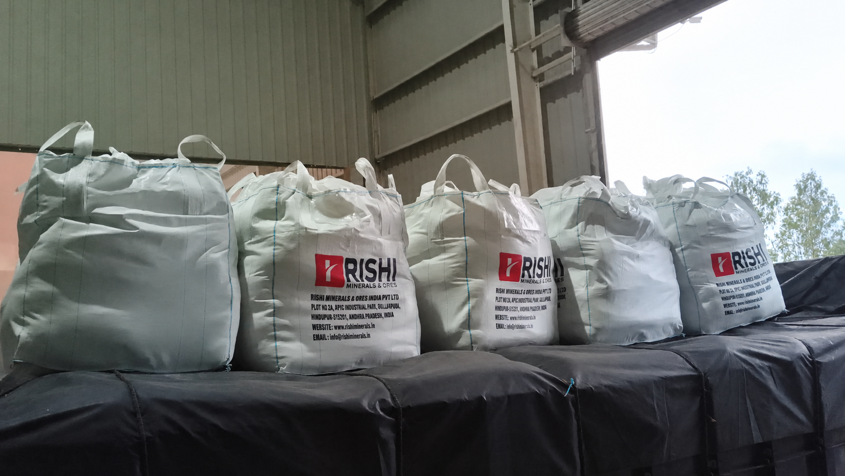 Rishi Minerals branded jumbo bags loaded for dispatch